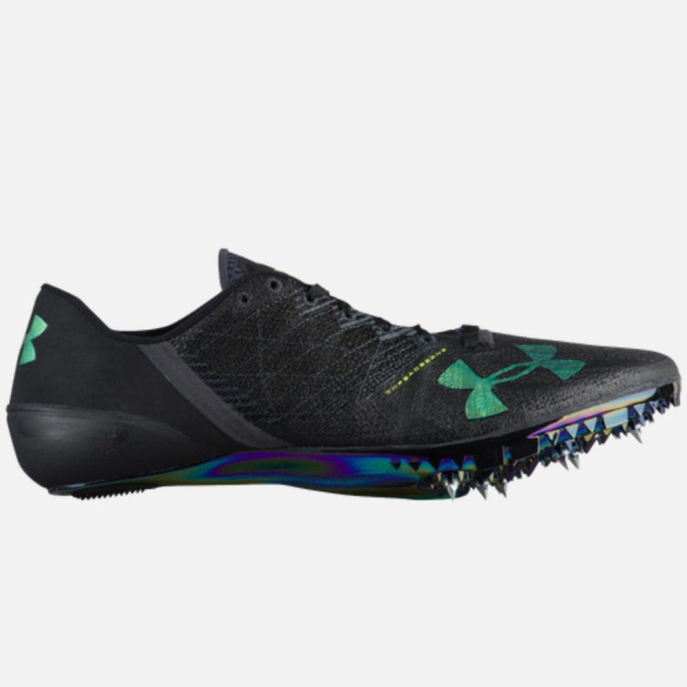 Under Armour Black Green Speedfrom Sprint 2 Track Spikes Sneaker Size 10 NWOT - Picture 2 of 9
